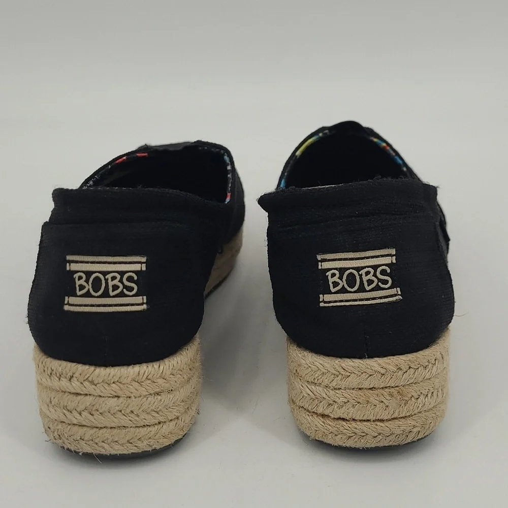 Skechers BOBS Women Black Canvas Espadrille Platform Slip On‎ Flats Memory Foam